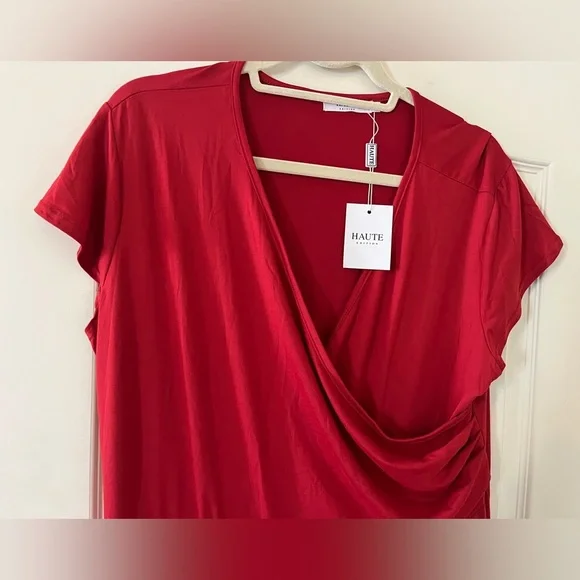 NEW! Haute Red Cotton Polyester Blend Mid Length Dress Women’s size 2X - Picture 10 of 15